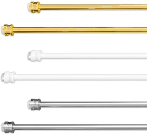 Byour3 - Coppia Bastoni per tende con molla a Pressione per Porta Finestra Astine Senza Forare Bacchette Estensibili Regolabili Tende tendina x Vetro per Camere Bagno Soggiorno (Bianco da 24 a 37 cm)