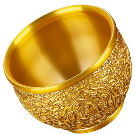 VOSAREA Lucky Rice Container Brass Bowl Decor Chinese Treasure Bowl for Home Tabletop Decoration Office Decoration Luck Treasure Basin