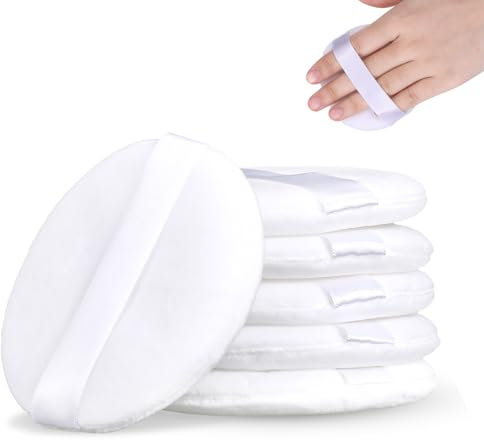 6 Pcs Powder Puff 3.15 Inch Powder Puff for Body Powder Large Ultra Soft Velour Body Powder Puff Round Velour Powder Puff with Ribbon Loose Powder Puff for Woman Gril Make up (White)