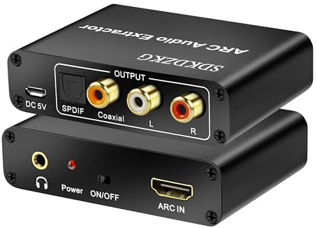 SDKDZKG SDK-A802 - Estrattore audio HDMI ARC, convertitore HDMI ARC, adattatore splitter con ottica digitale TOSLINK SPDIF coassiale e analogico 3,5 mm L/R audio stereo per HDTV amplificatore soundbar