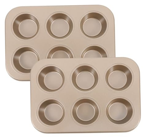 Zerodeko 2pcs Non-Stick Muffin Pan Cup Stainless Steel Baking Tray for Muffins Egg Tarts and Mini Cakes Easy Release Bakeware for Home Baking Golden Finish