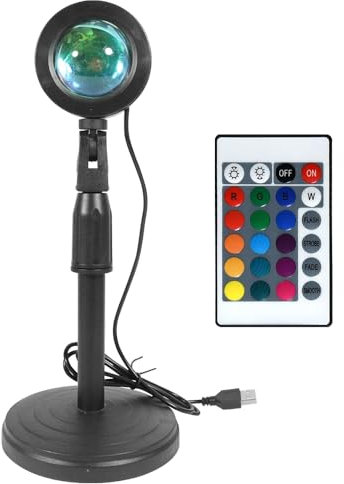 PLLYPE Lampe projecteur de coucher de soleil 16 couleurs arc-en-ciel RVB avec télécommande, rotation à 360 degrés, vision romantique, lumière d'ambiance pour chambre à coucher, photographie, fête