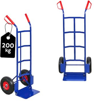 PROREGAL Sackkarre Odin | HxBxT 115x54,5x44,5cm | Tragkraft 200kg| Lufträder | Stahlrahmen | Blau | Transportkarre Staplerkarre klappbar