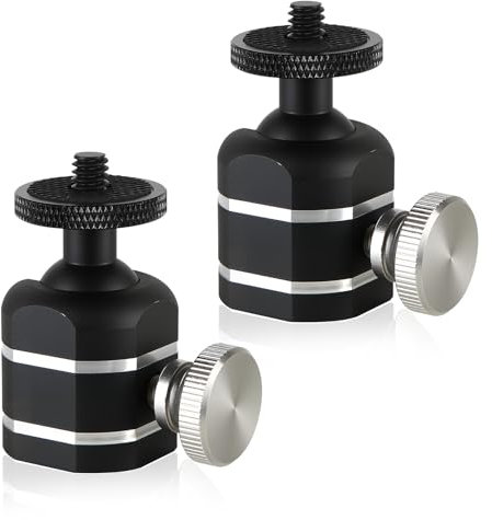 Folgtek Mini Ball Head - Cabezal de trípode con adaptador de zapata de flash de 1/4, rotación de 360°, con apdater de zapata caliente para cámara de cámara, monitor LCD, micrófono, luz LED, etc