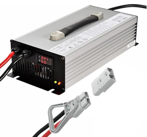 WLEJSL Chargeur Batterie Plomb Acide 1200 W pour Chariot Élévateur Électrique 12/24/36/48/60/72 V, avec Écran LCD/LED, pour Chariots Élévateurs, Gerbeurs, Lave Linge Voiturettes Golf,12v 50a,LCD