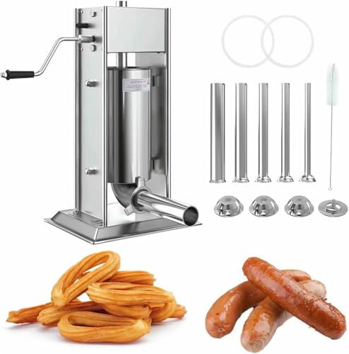 BTOIASYHF Insaccatrice per Salsicce in Acciaio Inossidabile, 2 in 1, Macchina per Salsicce Verticale/Macchina per Churros spagnoli, Macchina per Churros Commerciale, Macchina per Ciambelle spagnole