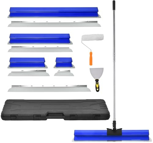 Spatola per superfici set con asta telescopica regolabile da 86 cm a 207 cm Spatola per stucco con 20/40/60/80/100cm Spatole per stucco realizzato in acciaio inossidabile (spessore 0,3/0,5 mm),Blu