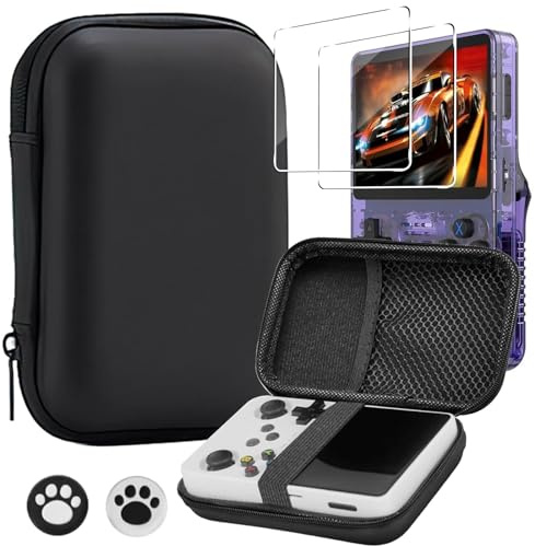 KZIOACSH Carrying Case for R36s/R35S with 2 Tempered Glass+2 Thumb Grip Caps, Full Body Protection Waterproof Shockproof EVA Handheld Game Console Travel Storage Box,Black