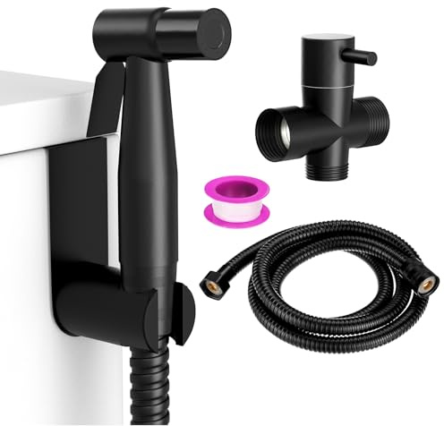 M METERXITY Handheld Bidet Sprayer, Toilet Sprayer with Hose, Bidet Attachment for Toilet, Stainless Steel Handheld Bidet for Female Wash, Bathing Pets [Matte Black]