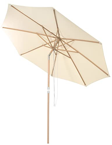 COSTWAY Sonnenschirm Holz, 300 cm Gartenschirm, beidseitig um 30° knickbar, Balkonschirm, Terrassenschirm, Marktschirm für Garten, Balkon, Terrasse, Beige