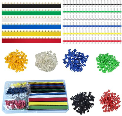 GTIWUNG 60 Stk Stiftleisten-Set 2.54mm Pitch 40 Pins Straight Single Row Connector Männliche und Weibliche Pin Header 40-polige Einreihige Steckverbinder, 360 Stk Computer Jumper Caps, 6 Farben