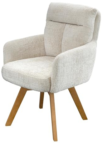 Riess Ambiente Drehbarer Stuhl Big George - Champagner - Chenille mit Armlehnen Buchenholz Natur Esszimmerstuhl Retro Design