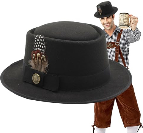 Generisch Disfraz de sombrero de Oktoberfest de melón negro | Sombreros Oktoberfest para hombre - Accesorios de disfraz Oktoberfest con plumas, emblemas multiusos para adultos para hombres y mujeres