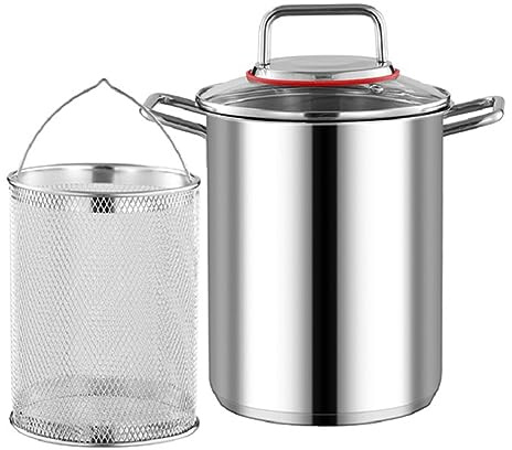 Qusedwey Olla de Acero para EspáRragos con Cesta Colador para Cocinar Pasta de EspáRragos Cesta para FreíR A la Francesa