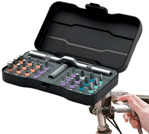 Tuxuseo Juego de destornilladores de carraca, caja de herramientas con carraca, juego de 24 piezas de precisión para construcción, electrónica y artesanía