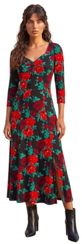 Roman Originals Maxi Dress with Pockets for Women UK Ladies Stretchy Jersey Midi Elasticated Gathered High Waist Skater Swing Fit Flare Office Work Smart Casual Boho