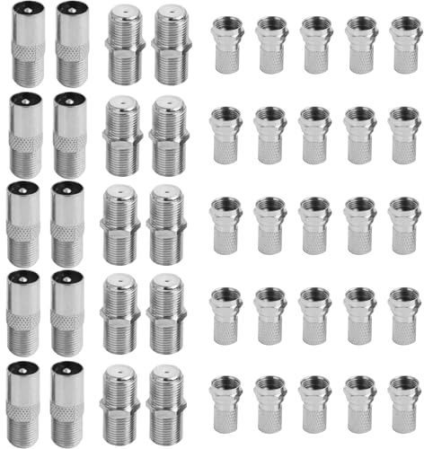SHENYI 50 Pieces F Plug Connectors Waterproof Micro Screw,Coaxial Cable Connector,F Type Connector Tv Aerial Connector,Aerial Connectors (Silver)