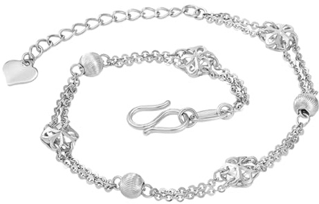 Calefee Weißgold Armband Damen 585 Echtgold 14 Karat, Armband mit Perlen und Blumen, Armbänder Verstellbar 18 cm Verlängerung 4 cm