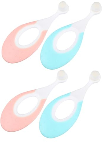 FIXOSHEE Cepillos De Dientes Para Bebés y Niños 4 Piezas Cerdas Suaves Mango Ergonómico y Compacto Masajeador De Encías Cuidado Dental Infantil Para Recién Nacidos Rosa y Azul