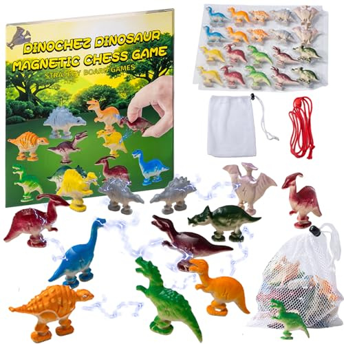 YOUYIKE Dinosaurier Magnetisches Schachspiel Magnetisches und Tragbares Reiseschach für Erwachsene und Familien Inklusive Spiel und Partyzubehör