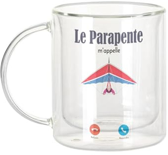 Fabulous Dubbelväggig glasmugg - skärmflyget kallar mig extrem sport utomhus - kaffekopp och isolerad 330 ml hängande effekt mot buller, tryck i Frankrike