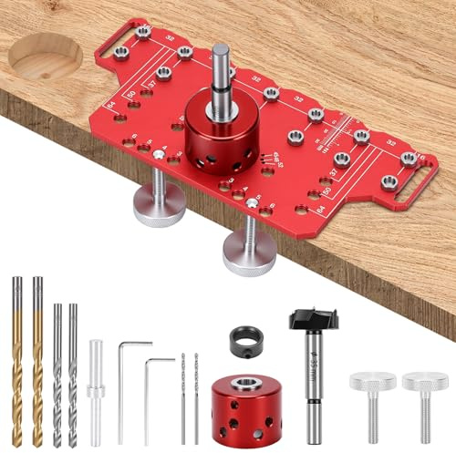 Bohrschablone für Regalstifte, Regalstiftvorrichtung Aluminiumlegierung Schrankbeschläge Schablone Bohrführung mit 5mm 6.25mm Bohrlehre für Holzbearbeitung, Standard-Lochabstand 32mm (Kurz)