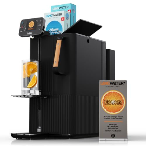 LANG Water - Purificador de agua doméstica portátil, ósmosis inversa y mineralización, sin microplásticos, sin instalación, dispensador de agua caliente, con filtros, 2 paquetes minerales, 1 naranja