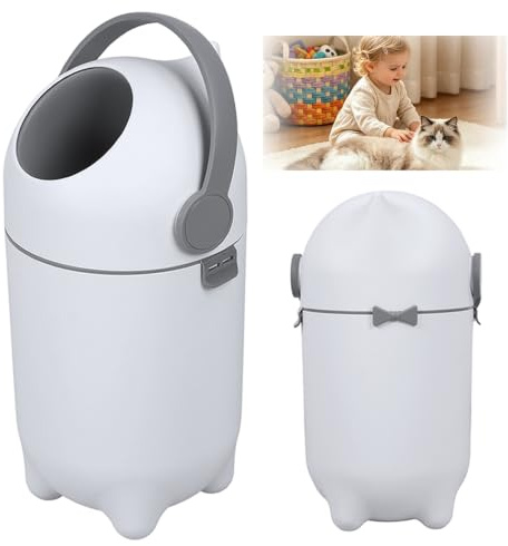 SaftSpzre Nappy Bin, Large Capacity Seal Odorless Diaper Bin, Portable Plastic Sanitary – No Costly Refills, Use Any Bag, For Baby Diaper Disposal In Bedroom, Bathroom & Living Room White