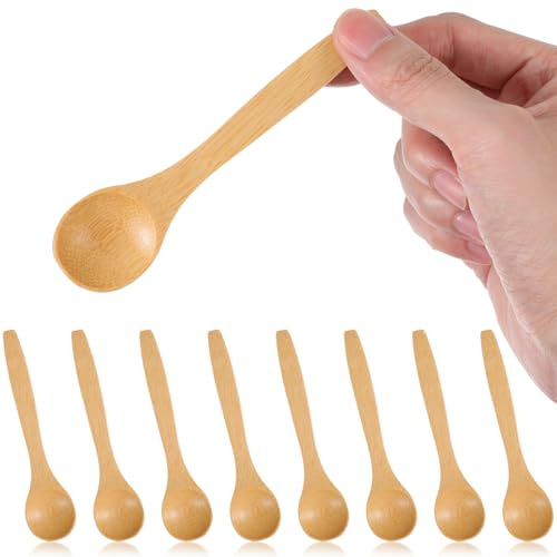 Shimmeroo 8PCS Small Wooden Spoons - 5 Inch Resistant Bamboo Spoons | Multi-purpose Tiny Wood Teaspoons for Condiments Honey Coffee Tea Utensils Ice Cream Soup Baking Stirring Kitchen