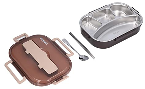 AMONIDA Box Compartimentato Multifunzionale in Acciaio Inossidabile per il Pranzo per Bambini e Adulti, Isolato 10,0x7,3x2,6 Pollici (Pranzo al sacco singolo)