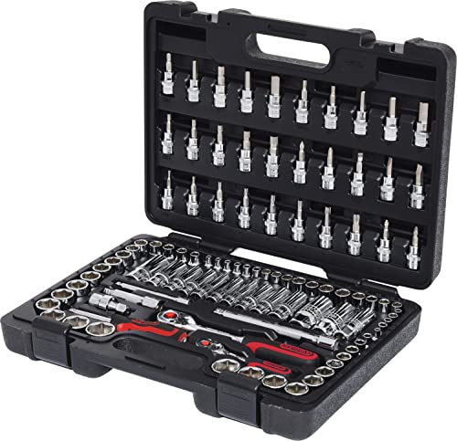 KS Tools 918.0699 1/4 Zoll + 3/8 Zoll CHROMEplus Steckschlüssel-Satz | mit 2 Umschaltknarren, 72-Zahn | hochglanz verchromt | 99-tlg.