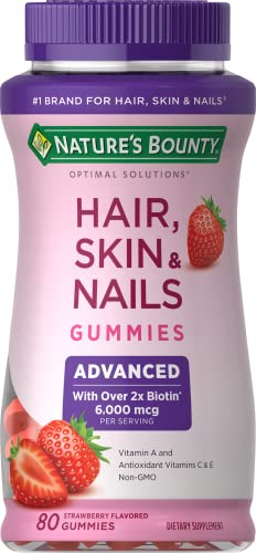 Nature's Bounty Optimal Solutions Advanced Hair, Skin, Nails, 2X Biotin, 80 Strawberry Gummies, 40 Total Servings