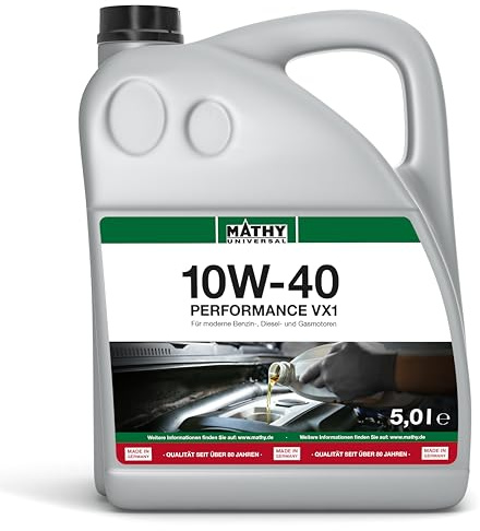 MATHY Motoröl SAE 10W-40 Performance VX1, 5 Liter, Motor-Öl teilsynthetisch | Teilsynthetisches Mehrbereichs-Motorenöl, Für Diesel- und Benzinmotoren, Für Viertakt-, Gas- und Turbo-Motoren