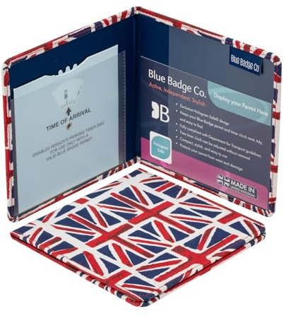 Blue Badge Co Union Jack Fabric Parking Permit Cover for Disabled | Hologram Safe Design, Free Timer Clock Included, Fits New Badge, UK Made & Compliant