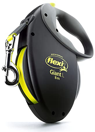 flexi® Giant L Gurt 8 m schwarz, neon-gelber Gurt, Roll-Leine für sehr große und kräftige Hunde bis 50 kg