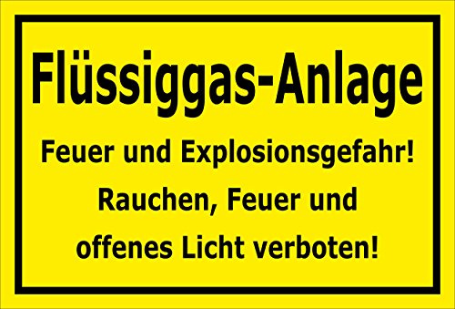 Melis-Folienwerkstatt Schild Flüssiggas-Anlage - Feuer Explosionsgefahr – 15x10 cm – 3mm Aluverbund – Bohrlöcher – mehrere Größen/Materialien