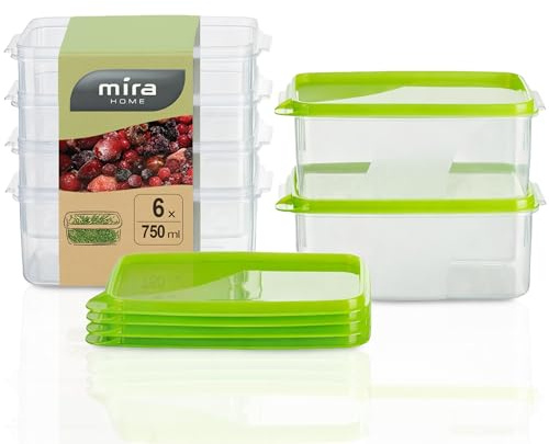 MiraHome Gefrierdosen 6x0,75L rechteckig grün – Vorratsdosen mit Deckel luftdicht – Transparente Frischhaltedosen mit Deckel – Aufbewahrungsbox Küche für Mealprep & Organisation – Austrian Quality