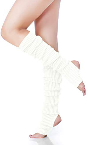 v28 Women’s Neon Knit Leg Warmer for 80s Party Dance Sports Yoga (61-White)
