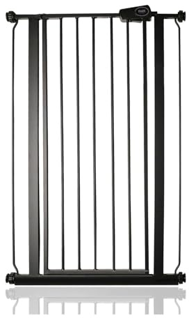 Safetots Extrahohes schmaler Metall-Sicherheitsgitter, Druckmontage, 68.5cm - 75cm, Mattschwarz, 104cm Höhe, Extrahohes Treppengitter, hohe Gitter Fuer Babys, Einfache Installation