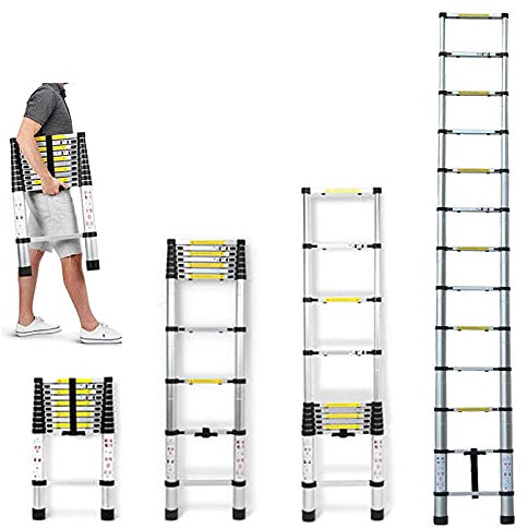 Scala telescopica da 3,8 m, pieghevole, pieghevole, portatile, leggera, per la casa, in alluminio, 150 kg, certificato EN131