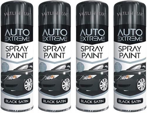 4 X Black Spray Paint Satin Finish All Purpose DIY Interior Exterior 250ML