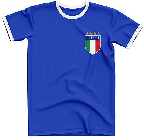 Retro Italy Football Royal Blue Ringer Adults T Shirt World Cup Italia Italian GLI Azzurri Fan - L254e