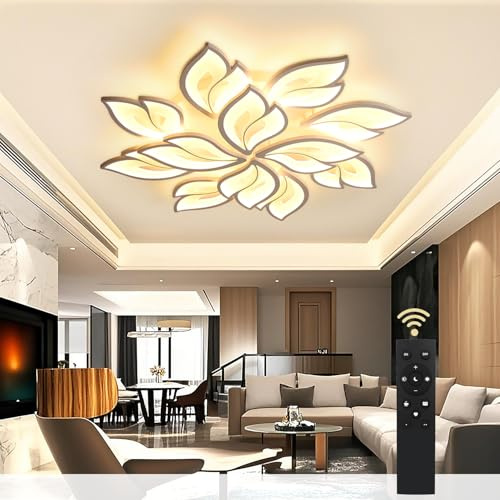 Moderne LED Deckenleuchte Dimmbar, Wohnzimmerlampe mit Fernbedienung APP Lichtfarbe Helligkeit Farbwechsel, Schlafzimmer Deckenlampe Deckenbeleuchtung Lampe, Kronleuchter Dimming Innenbeleuchtung