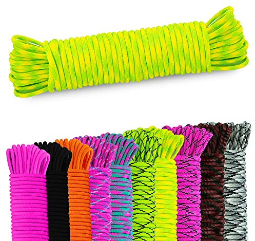 NEU AMZoutdoor® 4mm Paracord 550 Schnur | Paracord Schnur | 7 Kernstränge | Outdoor Ausrüstung | Outdoor Camping | Paracord Schnüre für Hundehalsband | Hundeleine Paracord (15m, Neon Gelb-Grün)