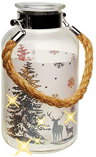 alles-meine.de GmbH XL Glas - Windlicht - LICHT Dekoflasche - 5 Stück LED - Weihnachten - Hirsch im Winterwald - Silber - 20 cm - Flasche - Weihnachtsflasche - Lichterflasche mit..