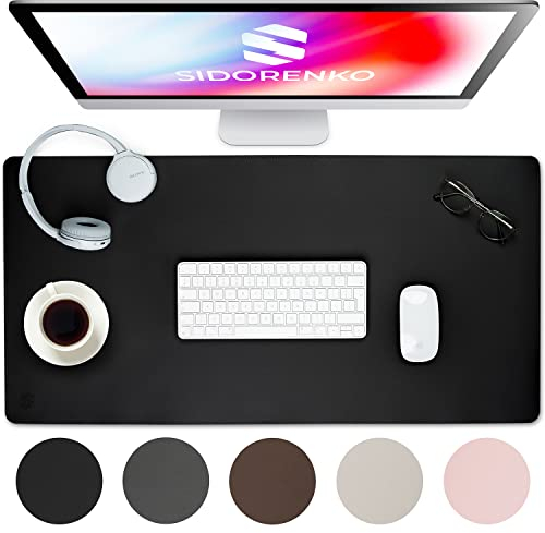 Sidorenko Schreibtischunterlage 80x40cm abwaschbar in schwarz - Tischunterlage aus PU- Leder - Schreibtisch Unterlage für Büro - rutschfeste Desk Mat, Mousepad, Mauspad, Schreibtischmatte groß