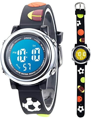 Mamiddle Reloj Deportivos Digital para Niño Niña Reloj Infantil Impermeable 3ATM con Alarma Fecha Cronómetro 7 Luces traseras LED (Bola Negra)