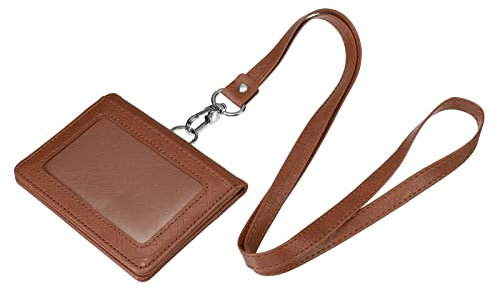 sourcing map ID Ausweishalter mit Einziehbarem Reel Lanyard PU Leder Magnetisch Kartenfächer Fenster Ersatz für Büro Braun