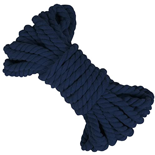 LEREATI Makramee Garn 8mm x 10m Baumwollseil Dicke Baumwollkordel Baumwollgarn, Macrame Cord Geflochten für DIY Handwerk, Basteln, Makramee Wandbehang, Vorhang, Hängepflanze (Marineblau)