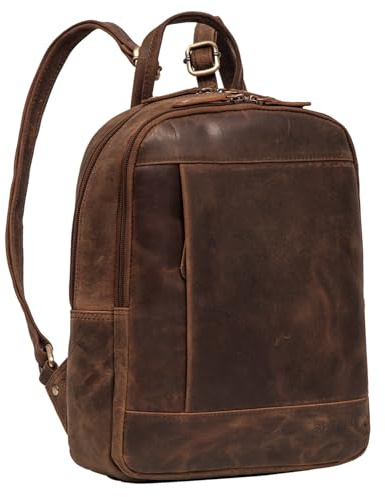 ROYALZ 'Charlotte' Echtleder Rucksack Damen Cityrucksack mittel-groß - Lederrucksack ideal als Rucksackhandtasche Leder Tagesrucksack für Freizeit Arbeit und Ausgehen, Farbe:Nevada braun